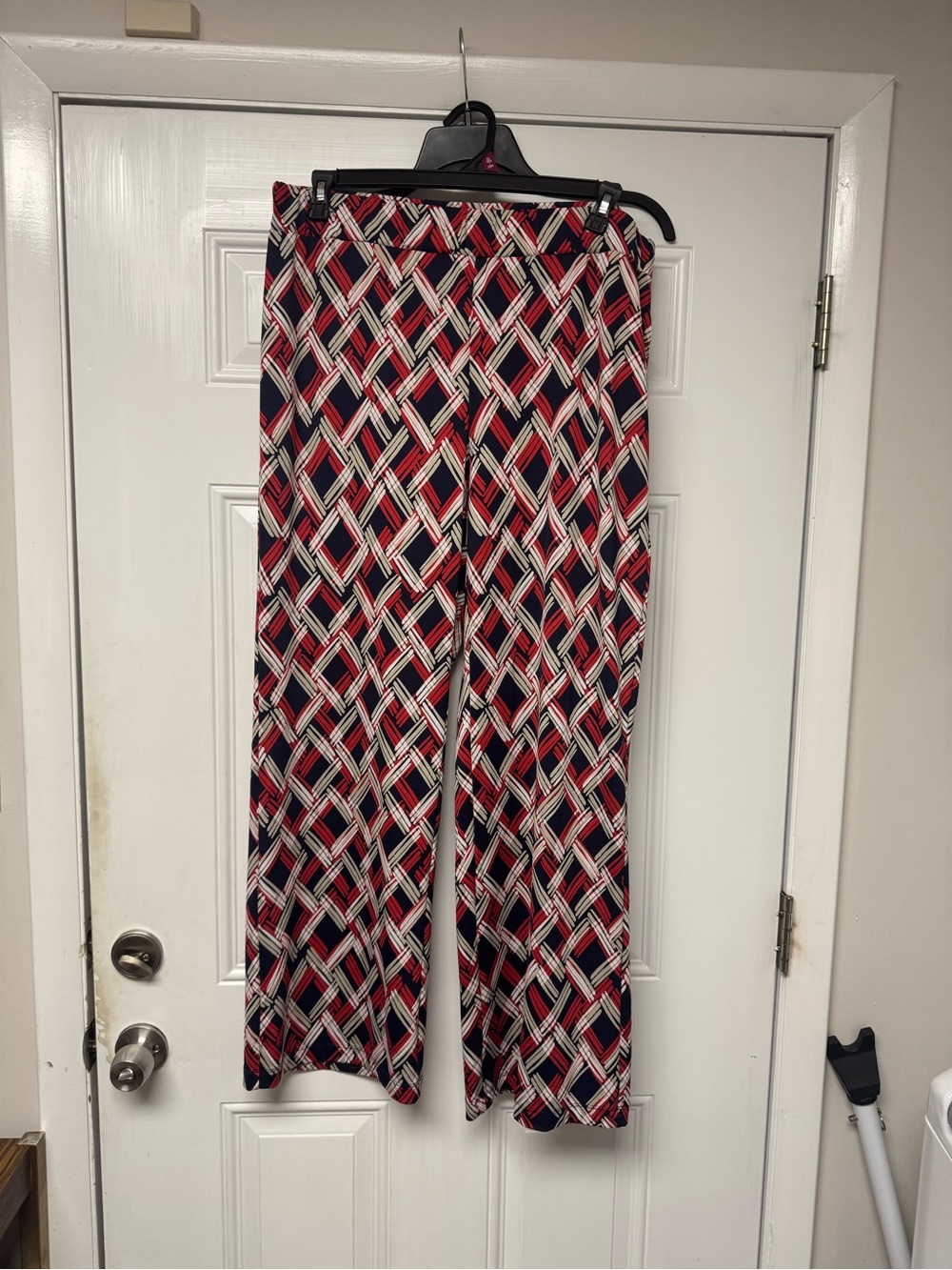 Kim Rogers Navy, Red & Cream Geometric Wide-Leg Pants
